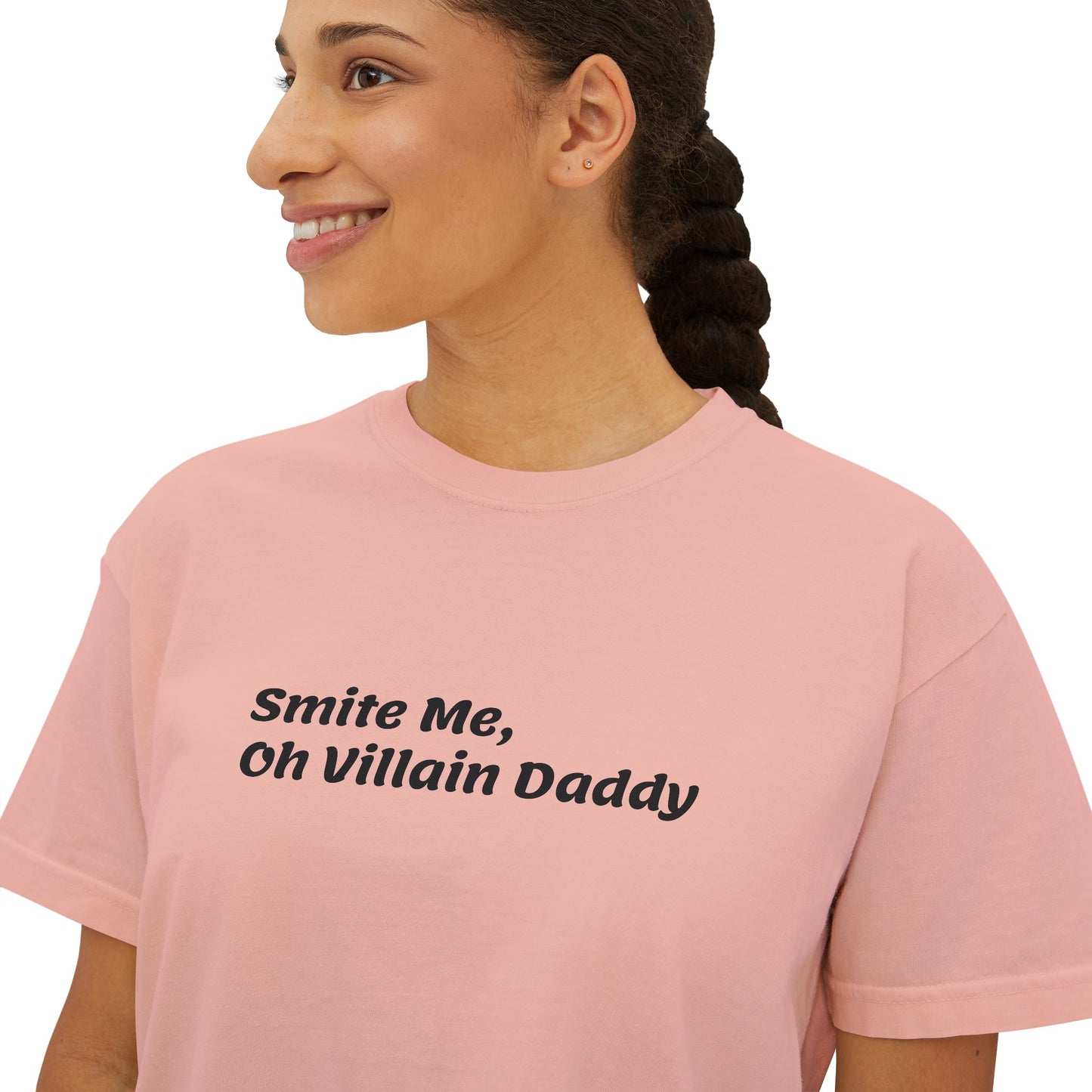 Smite Me, Oh Villain Daddy Women's Boxy Tee, Casual T-Shirt, Trendy Graphic Top, Fun Gift for Her, Cute Summer Shirt, Relaxed Fit Tee