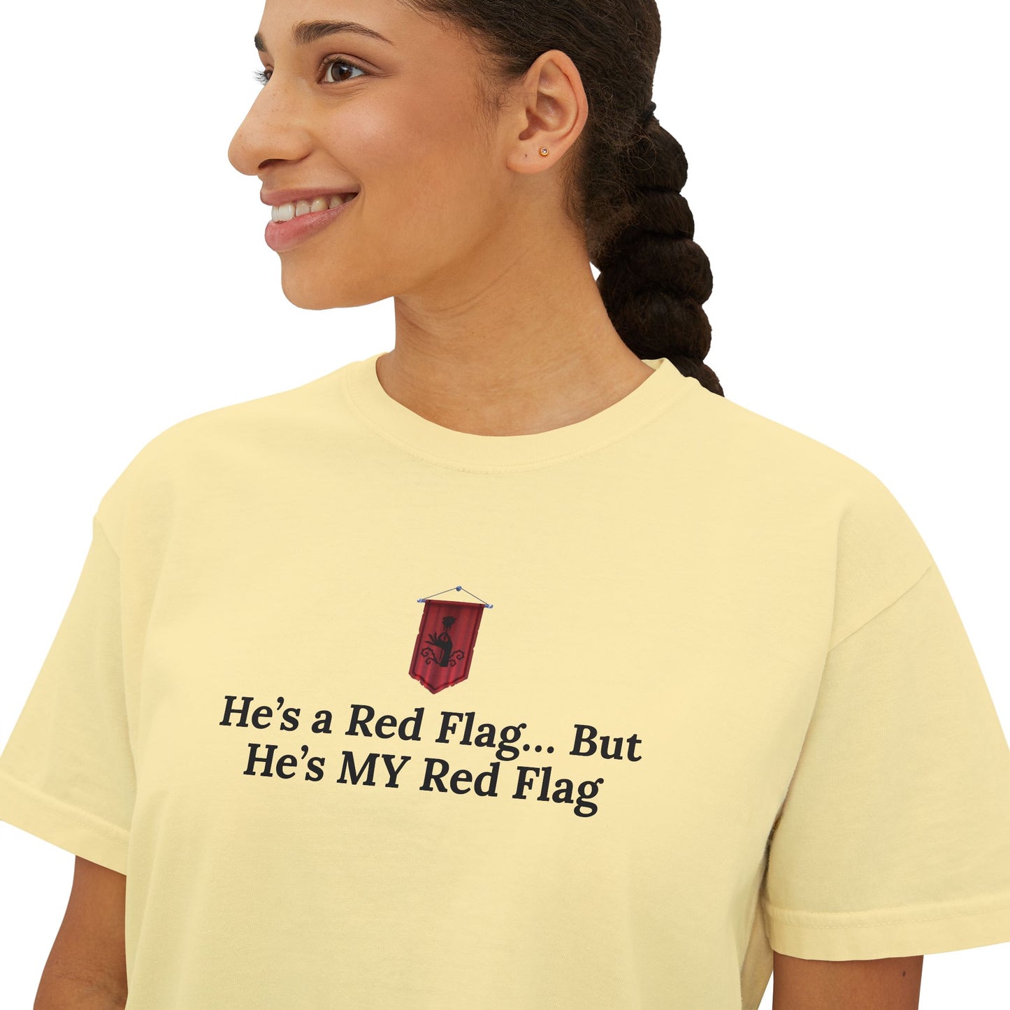 Cute Women's Boxy Tee - 'He's a Red Flag... But He's MY Red Flag' Shirt, Casual Shirt, Fun Graphic Tee, Gift for Her, Trendy Summer Top
