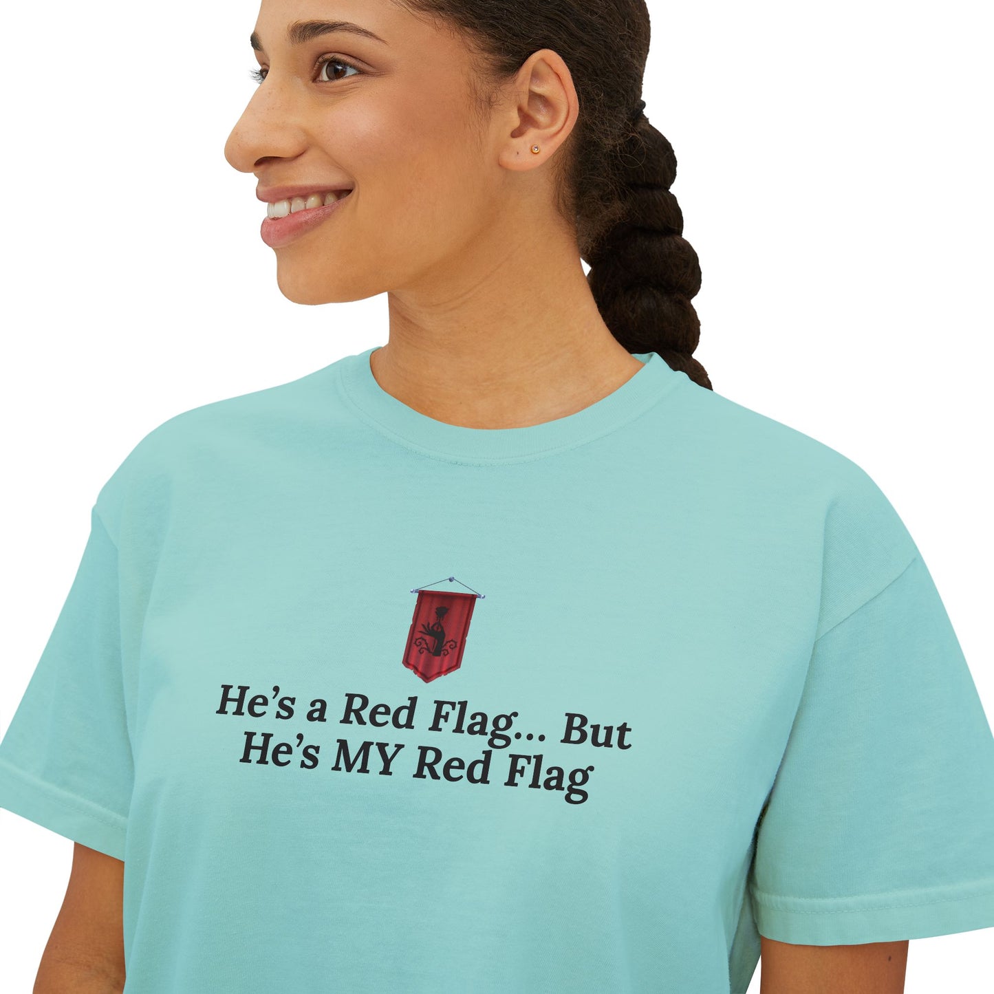 Cute Women's Boxy Tee - 'He's a Red Flag... But He's MY Red Flag' Shirt, Casual Shirt, Fun Graphic Tee, Gift for Her, Trendy Summer Top