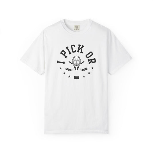 Hockey Romance Reader Tee | "I Pick Or" Goal Mask & Puck Design Relaxed Fit Shirt
