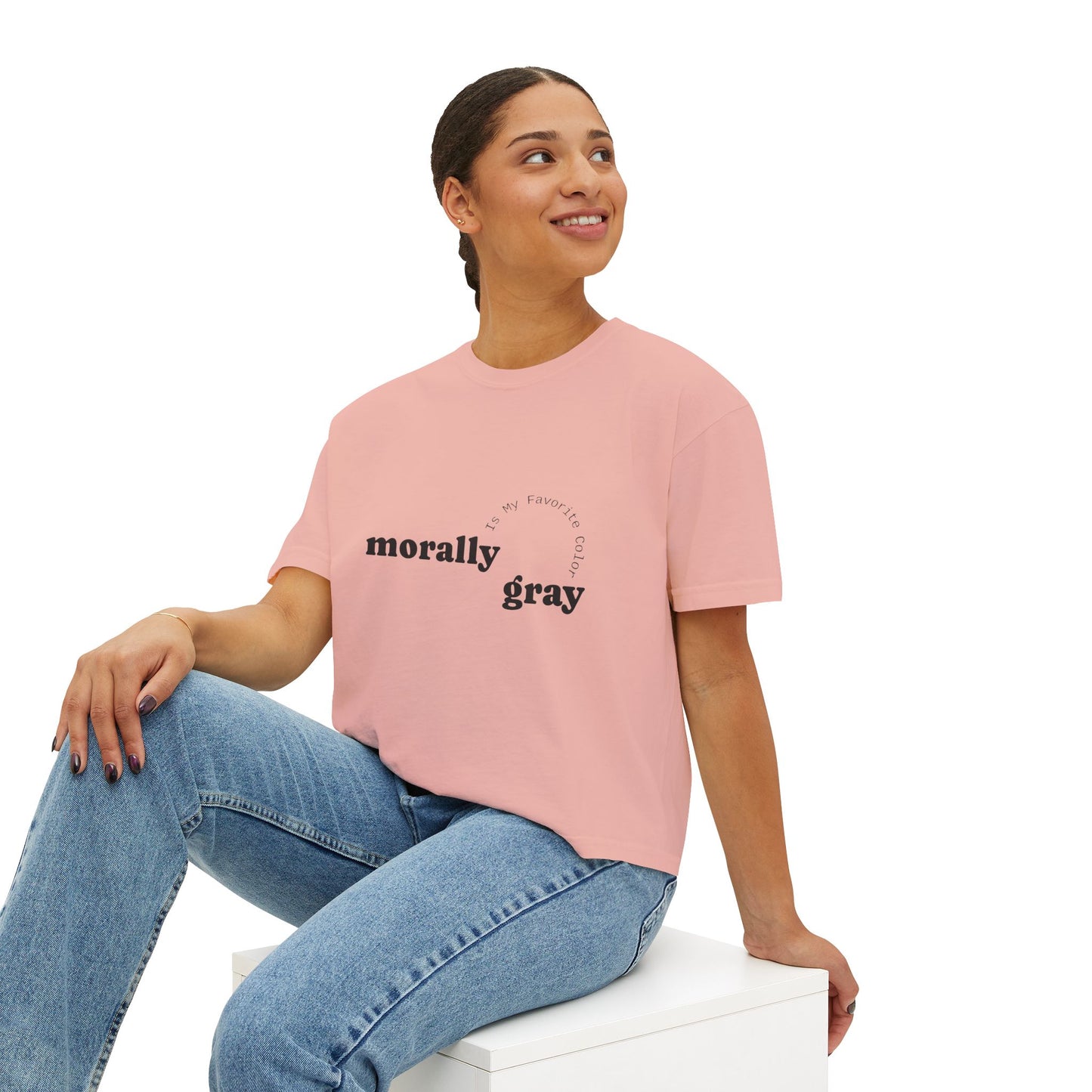 Morally Gray Women's Boxy Tee | Casual Graphic T-Shirt, Everyday Wear, Gift for Her, Minimalist Style, Comfy Tee