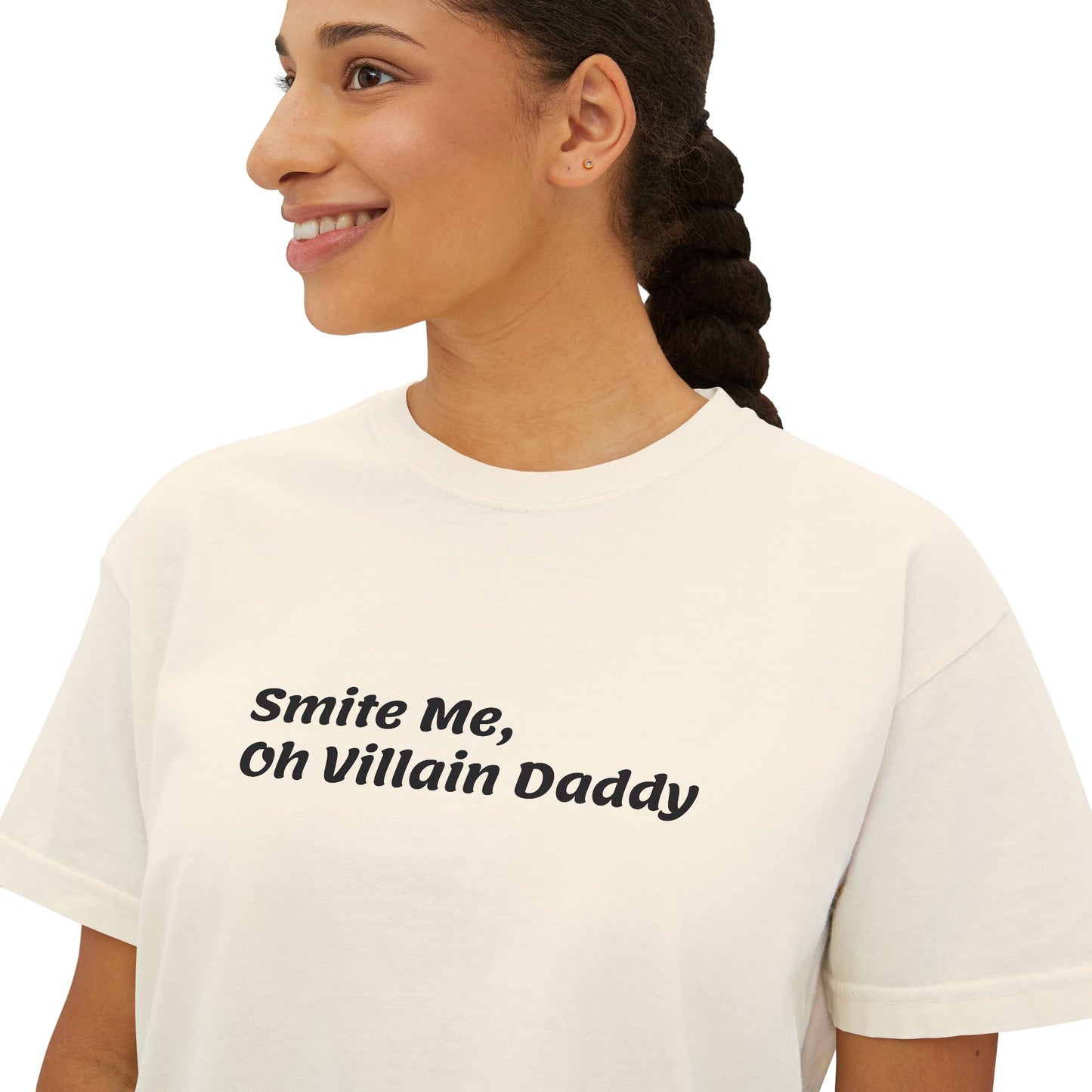 Smite Me, Oh Villain Daddy Women's Boxy Tee, Casual T-Shirt, Trendy Graphic Top, Fun Gift for Her, Cute Summer Shirt, Relaxed Fit Tee