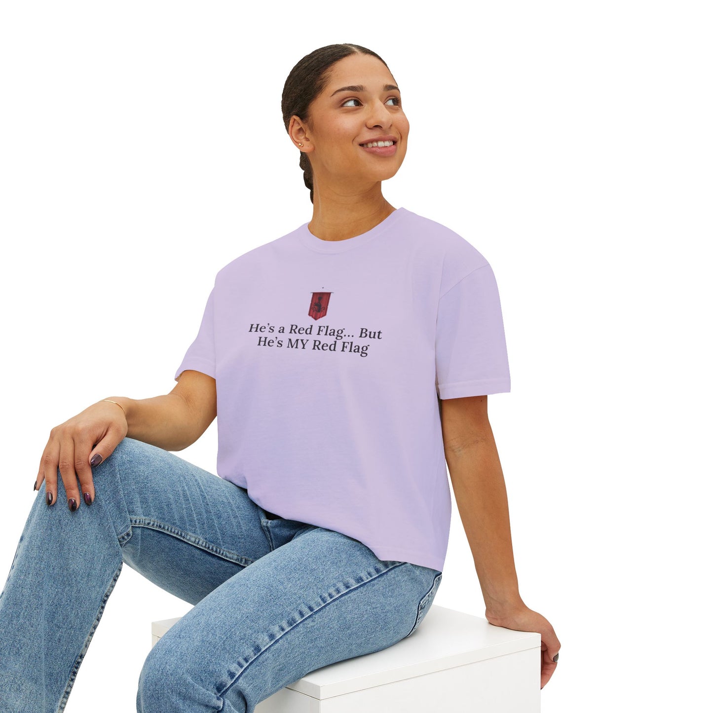 Cute Women's Boxy Tee - 'He's a Red Flag... But He's MY Red Flag' Shirt, Casual Shirt, Fun Graphic Tee, Gift for Her, Trendy Summer Top