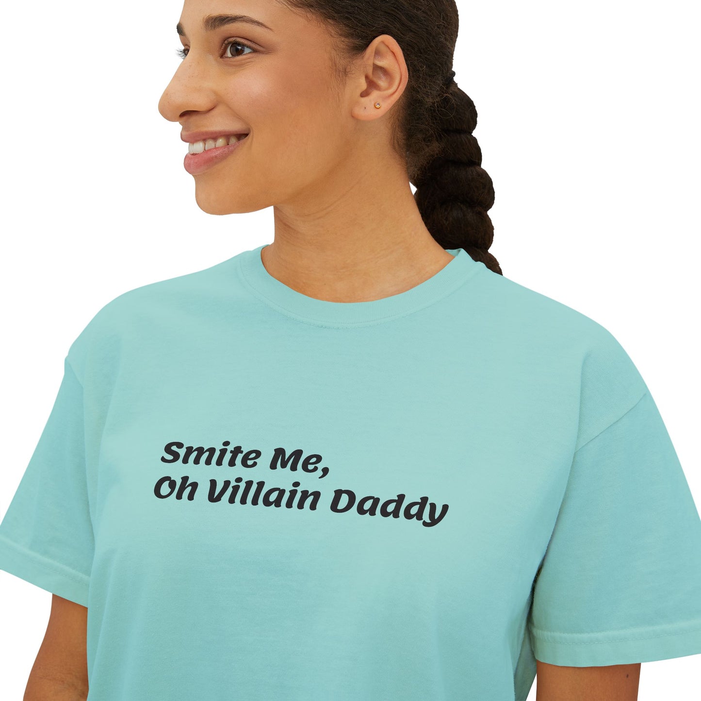 Smite Me, Oh Villain Daddy Women's Boxy Tee, Casual T-Shirt, Trendy Graphic Top, Fun Gift for Her, Cute Summer Shirt, Relaxed Fit Tee