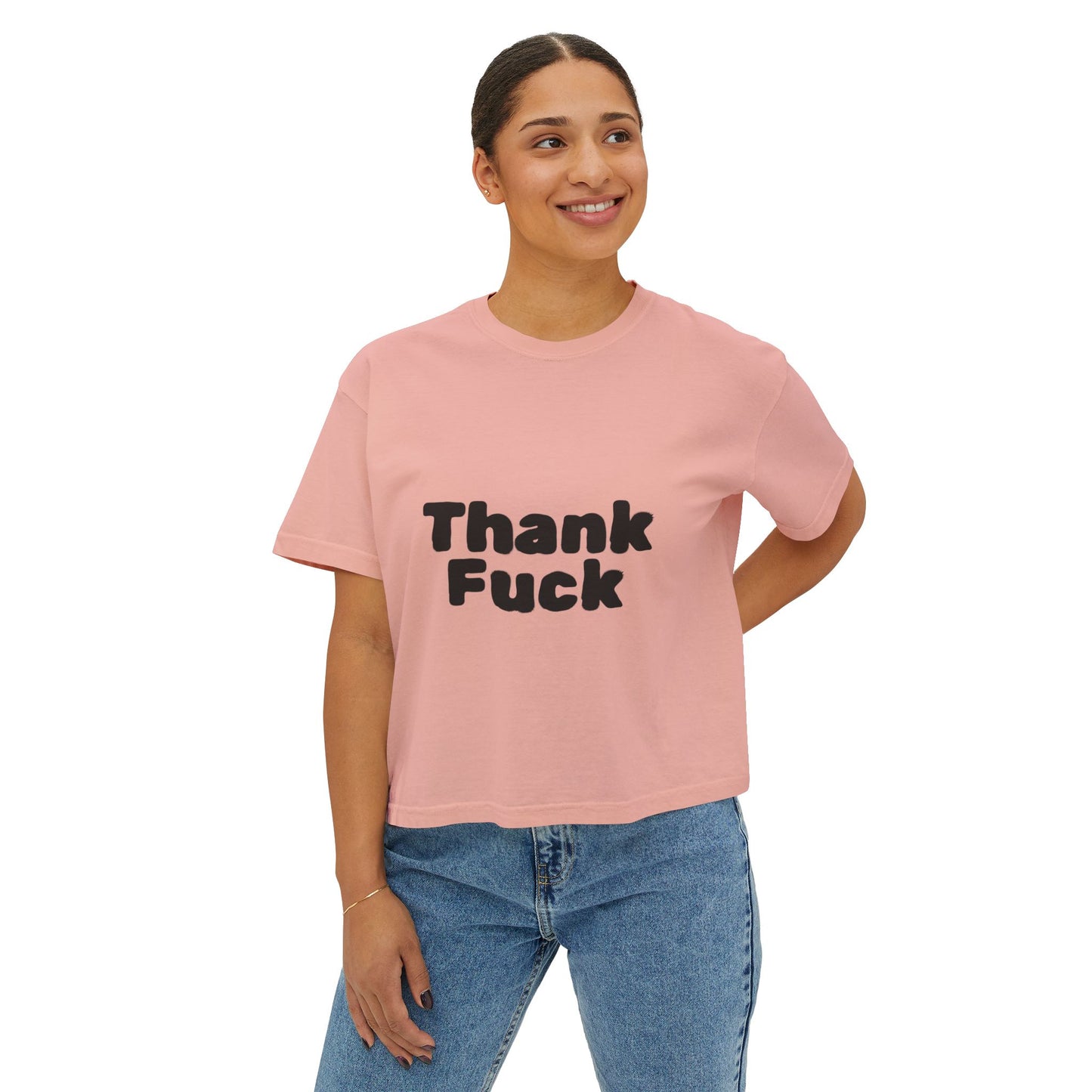 Thank F**k Women's Boxy Tee | Casual Graphic Tee, Funny T-Shirt, Gift for Friends, Everyday Wear, Summer Top