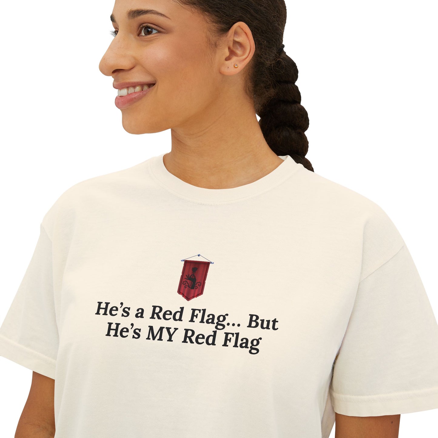 Cute Women's Boxy Tee - 'He's a Red Flag... But He's MY Red Flag' Shirt, Casual Shirt, Fun Graphic Tee, Gift for Her, Trendy Summer Top