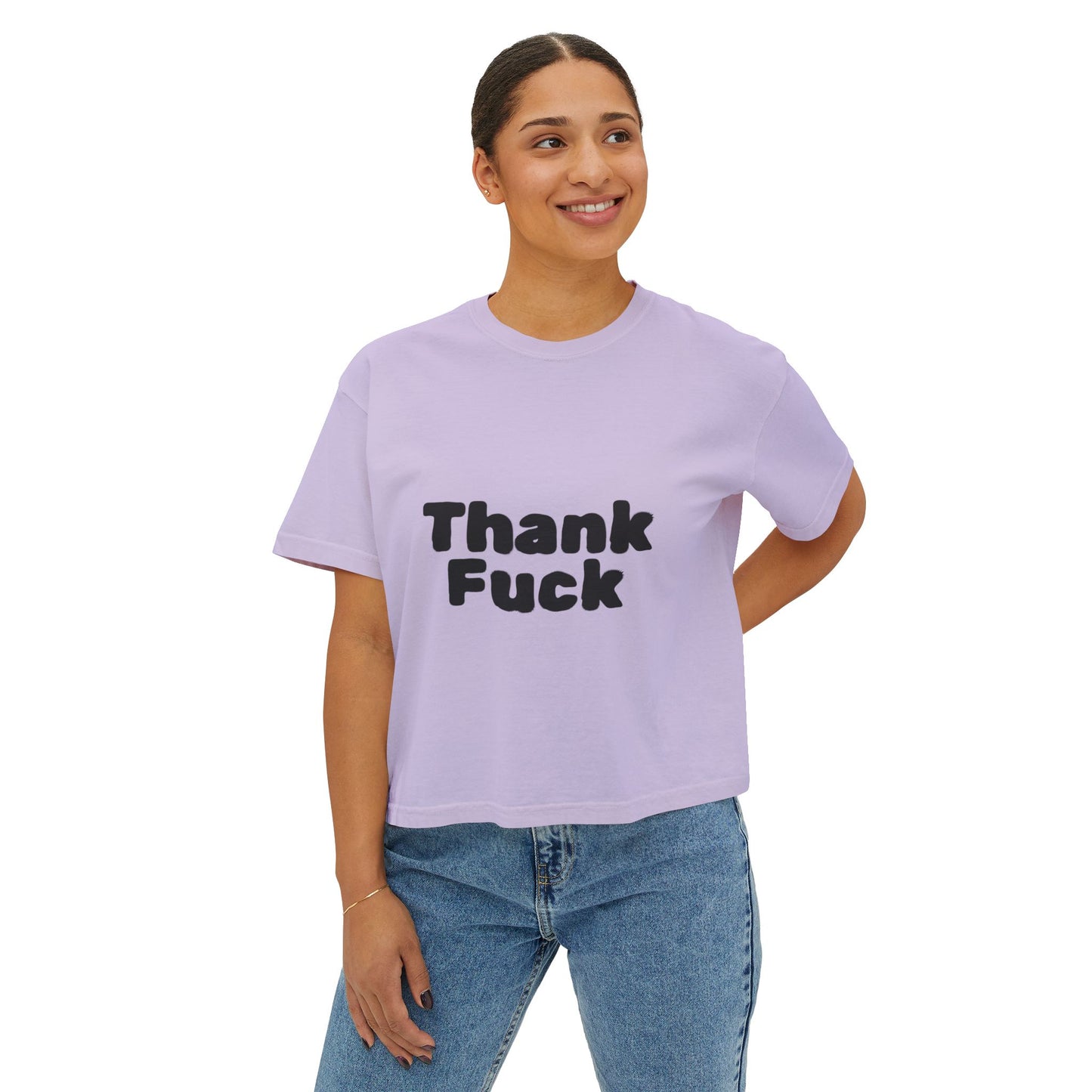 Thank F**k Women's Boxy Tee | Casual Graphic Tee, Funny T-Shirt, Gift for Friends, Everyday Wear, Summer Top