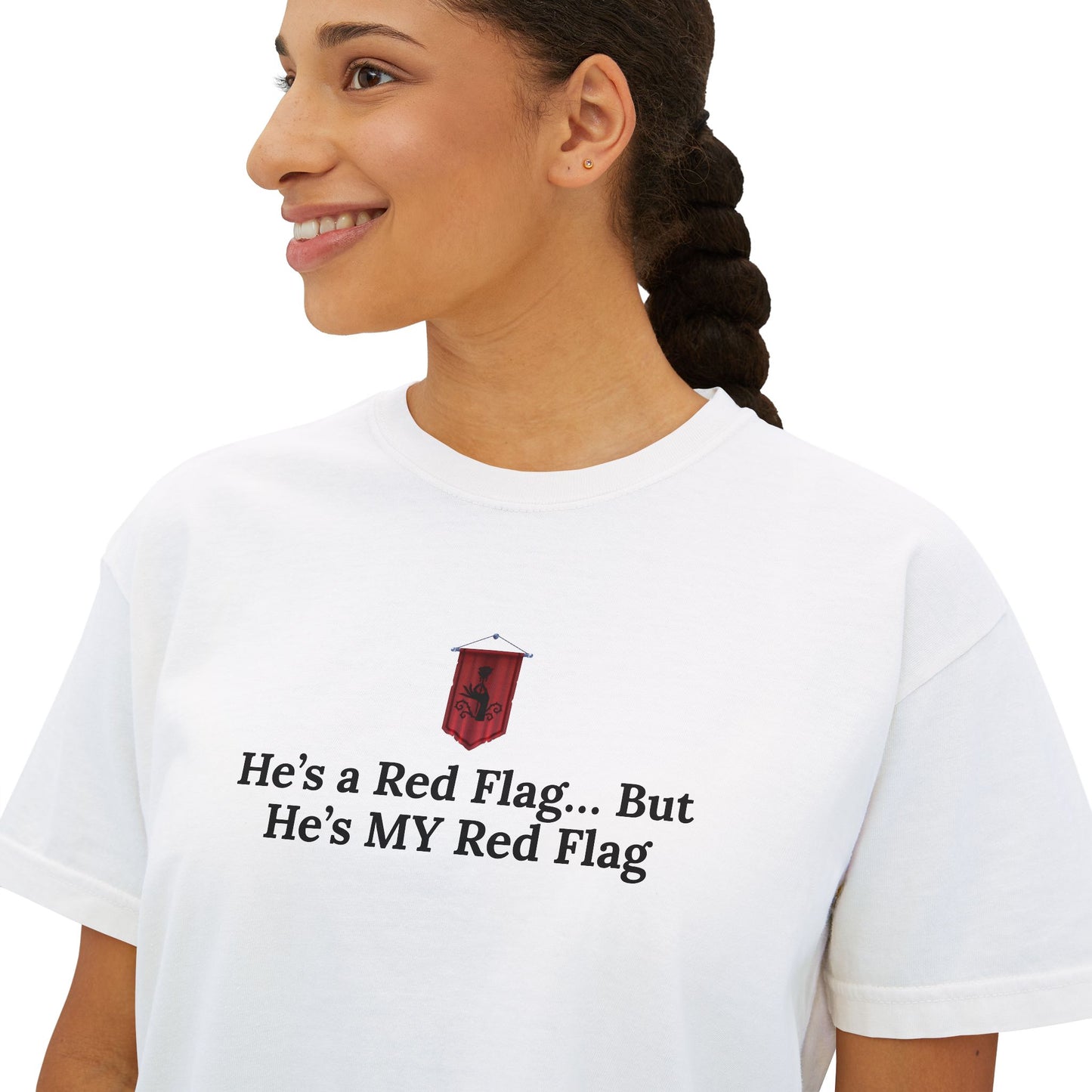 Cute Women's Boxy Tee - 'He's a Red Flag... But He's MY Red Flag' Shirt, Casual Shirt, Fun Graphic Tee, Gift for Her, Trendy Summer Top