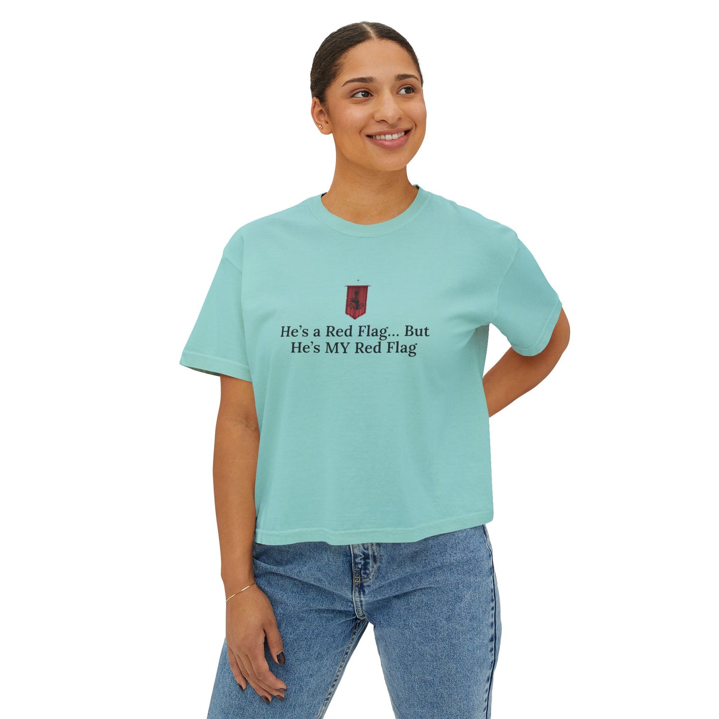 Cute Women's Boxy Tee - 'He's a Red Flag... But He's MY Red Flag' Shirt, Casual Shirt, Fun Graphic Tee, Gift for Her, Trendy Summer Top