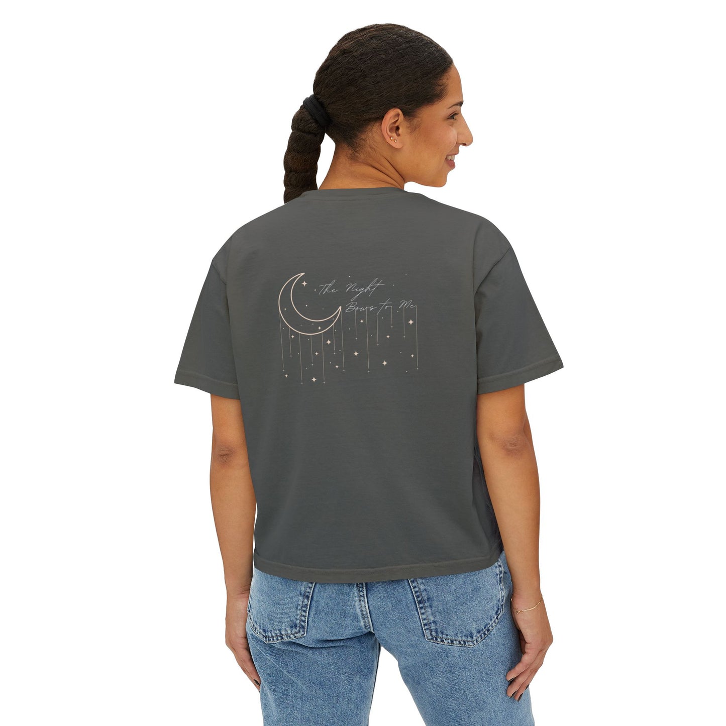 Celestial Dream Women's Boxy Tee - Moon and Stars Design