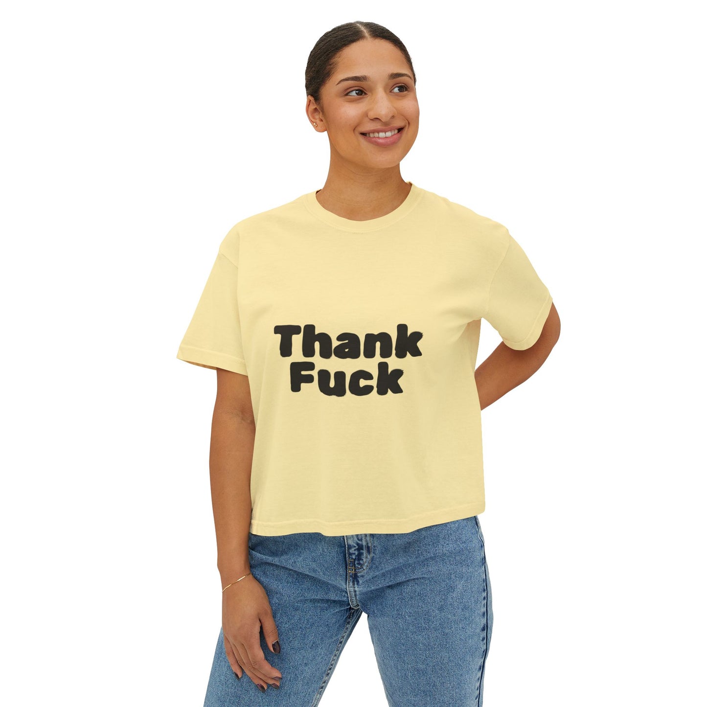 Thank F**k Women's Boxy Tee | Casual Graphic Tee, Funny T-Shirt, Gift for Friends, Everyday Wear, Summer Top