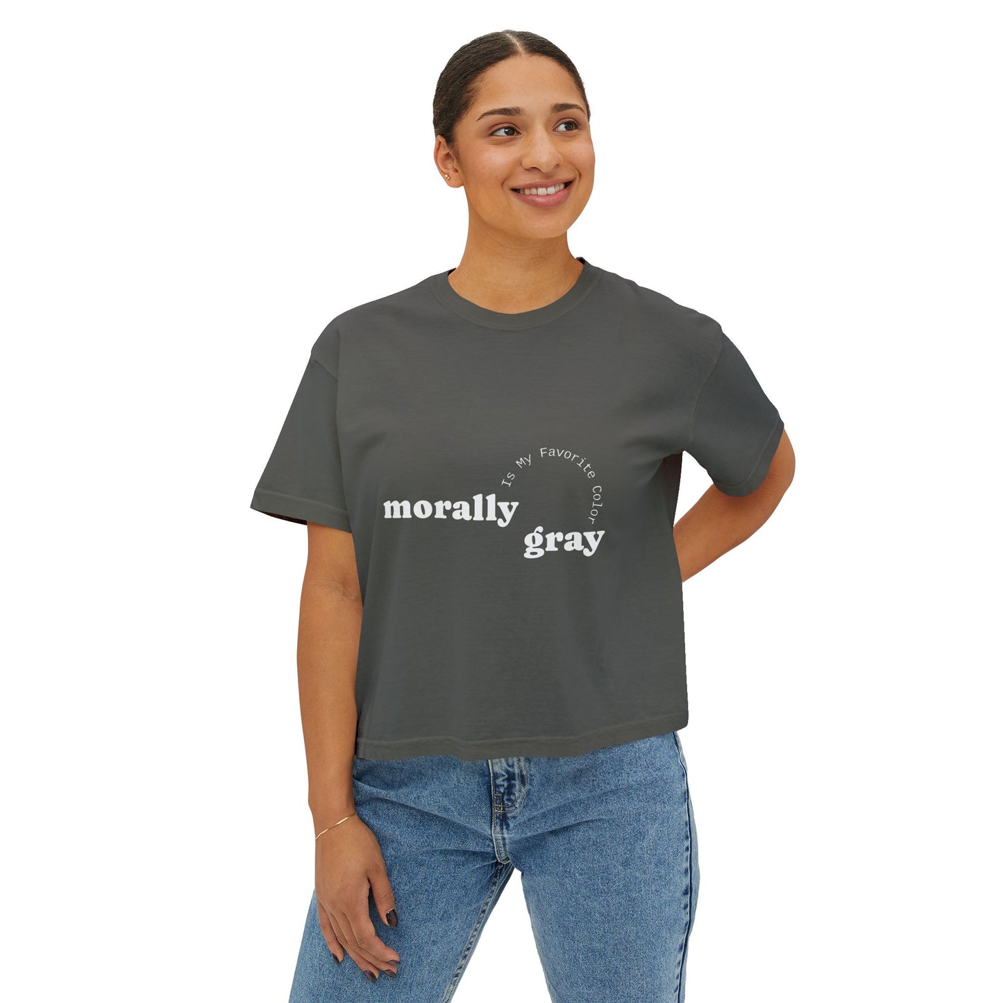 Morally Gray Women's Boxy Tee | Casual Graphic T-Shirt, Everyday Wear, Gift for Her, Minimalist Style, Comfy Tee
