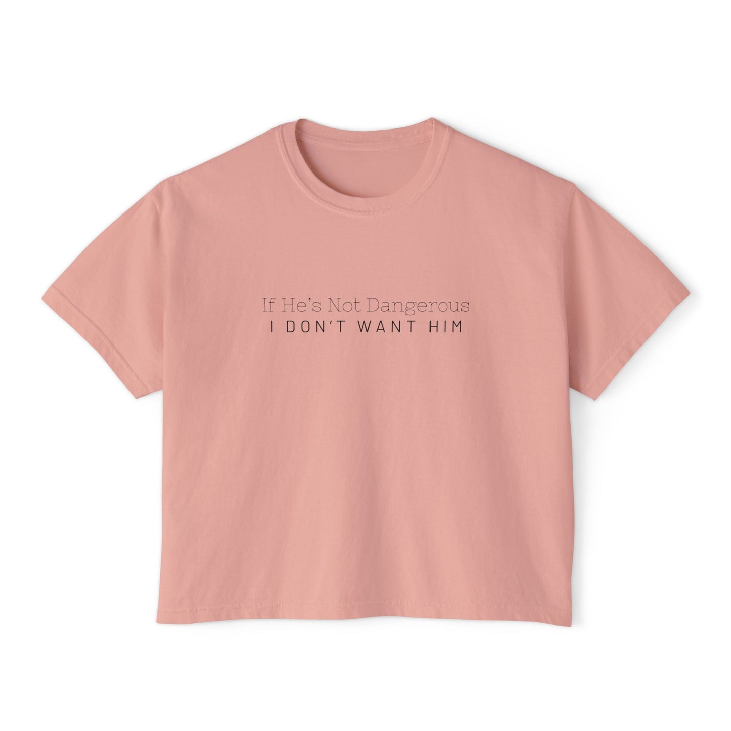 Cute Women's Boxy Tee - "If He's Not Dangerous I Don't Want Him" Graphic Shirt, Casual Top, Gift for Friends, Comfortable Style, Everyday Wear