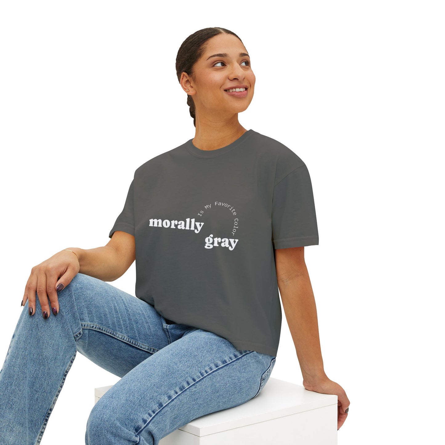 Morally Gray Women's Boxy Tee | Casual Graphic T-Shirt, Everyday Wear, Gift for Her, Minimalist Style, Comfy Tee