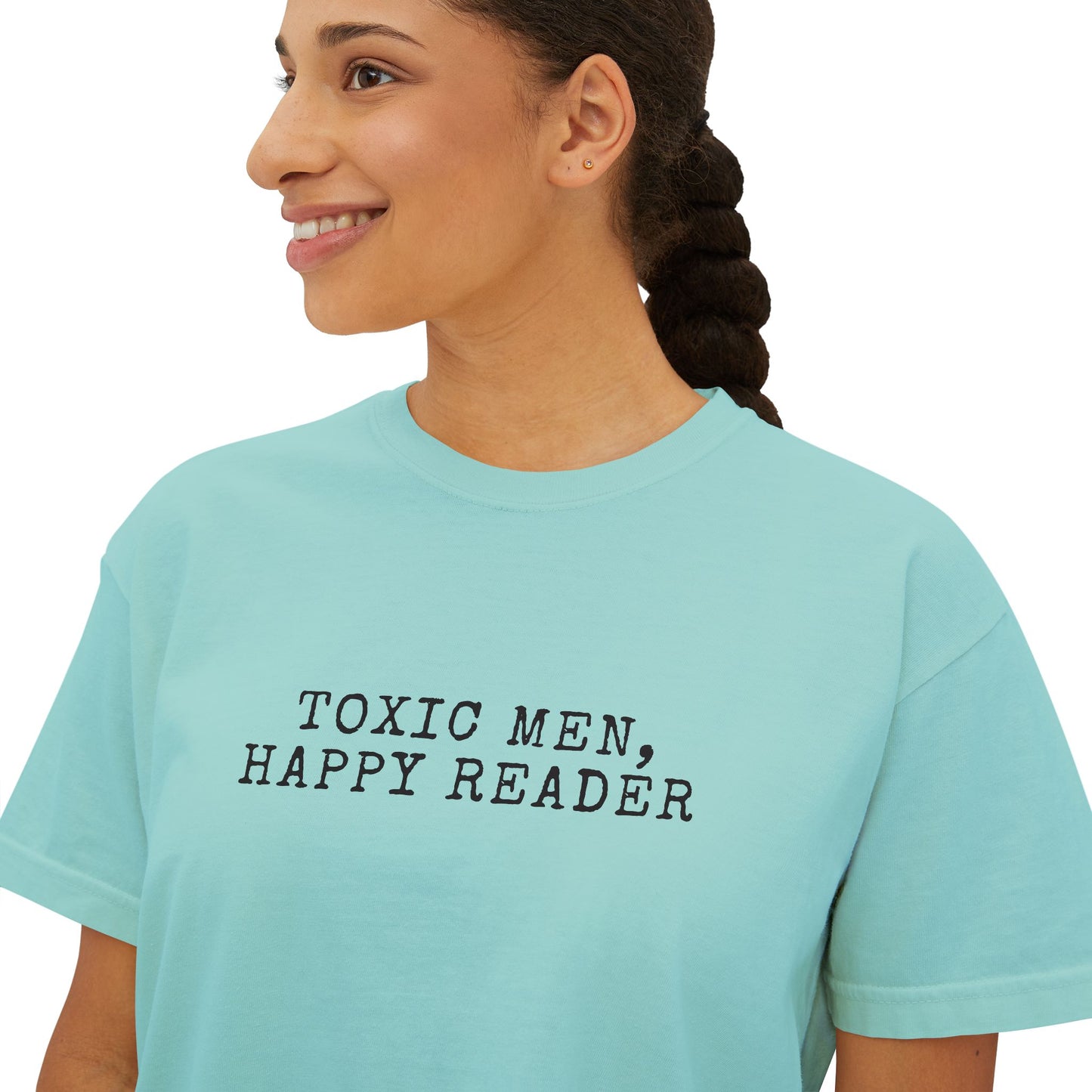 Women's Boxy Tee - "Toxic Men, Happy Reader" Graphic Tee, Gift for Book Lovers, Casual Style, Literature Lover Shirt