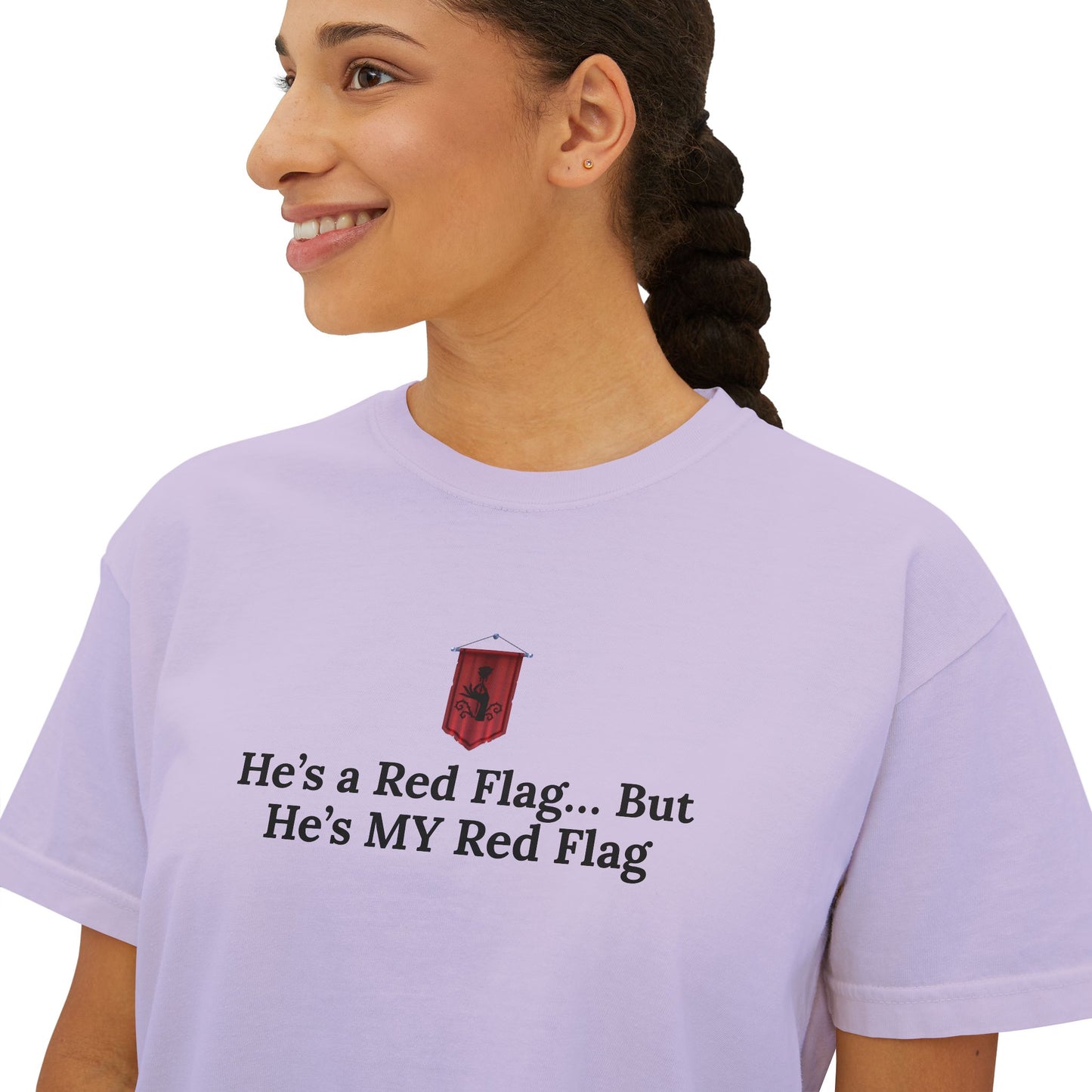 Cute Women's Boxy Tee - 'He's a Red Flag... But He's MY Red Flag' Shirt, Casual Shirt, Fun Graphic Tee, Gift for Her, Trendy Summer Top