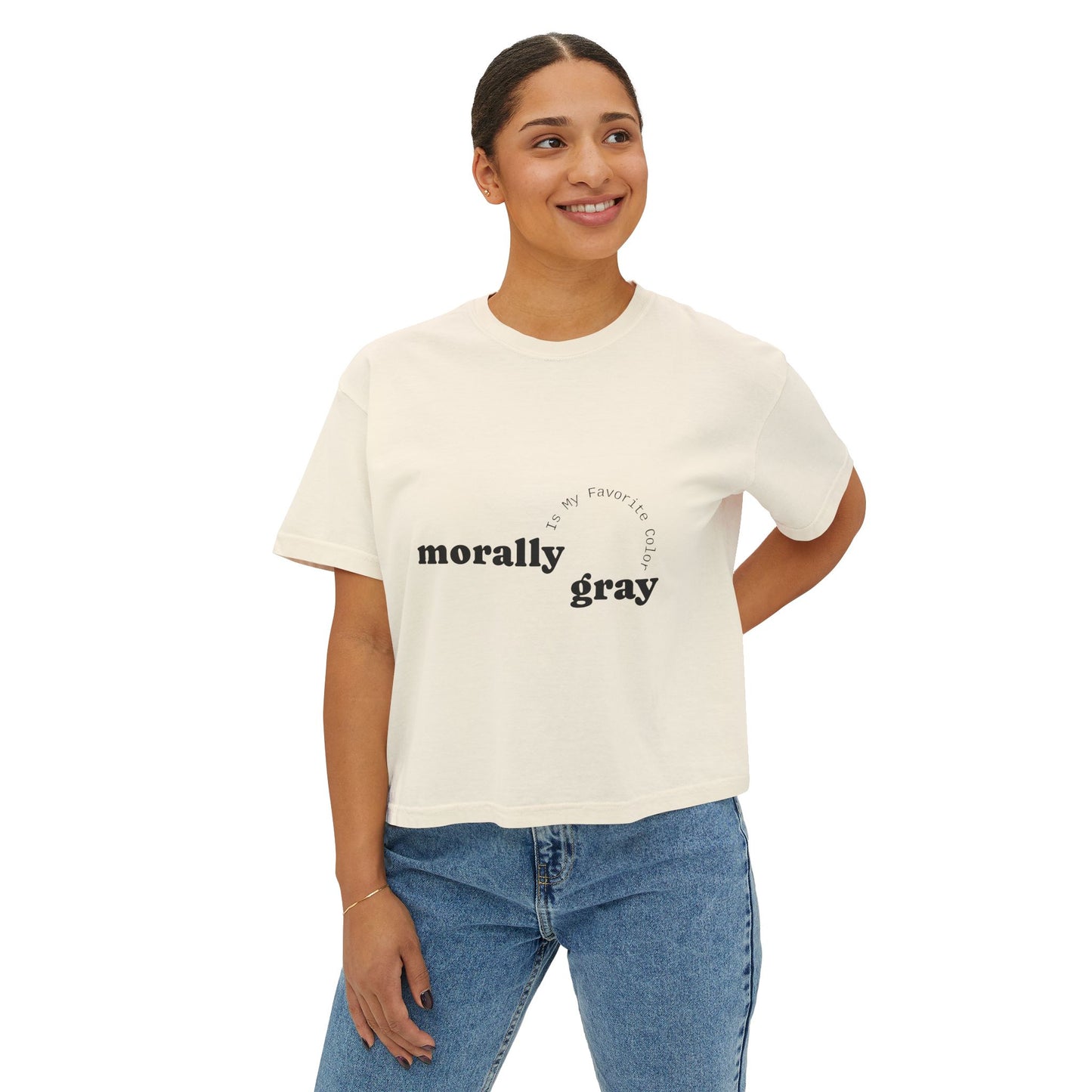 Morally Gray Women's Boxy Tee | Casual Graphic T-Shirt, Everyday Wear, Gift for Her, Minimalist Style, Comfy Tee