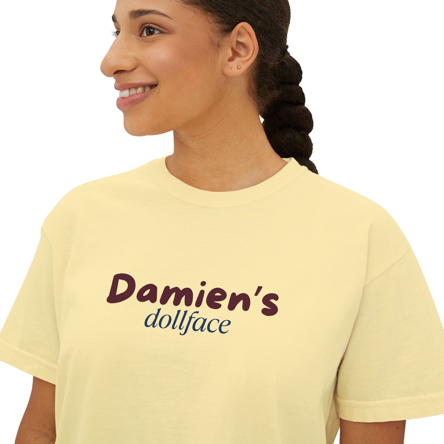 Damien's Dollface Women's Boxy Tee | Booktok Inspired Quotes and Lines | Statement Tee | Everyday Wear