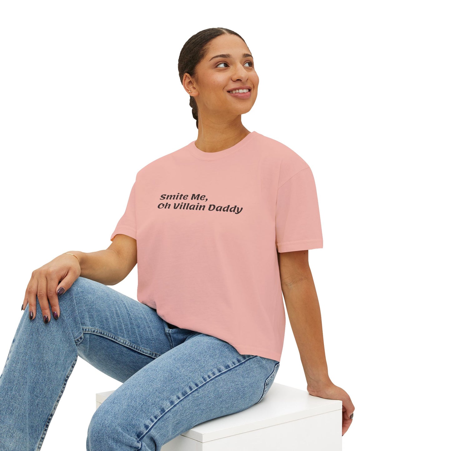 Smite Me, Oh Villain Daddy Women's Boxy Tee, Casual T-Shirt, Trendy Graphic Top, Fun Gift for Her, Cute Summer Shirt, Relaxed Fit Tee