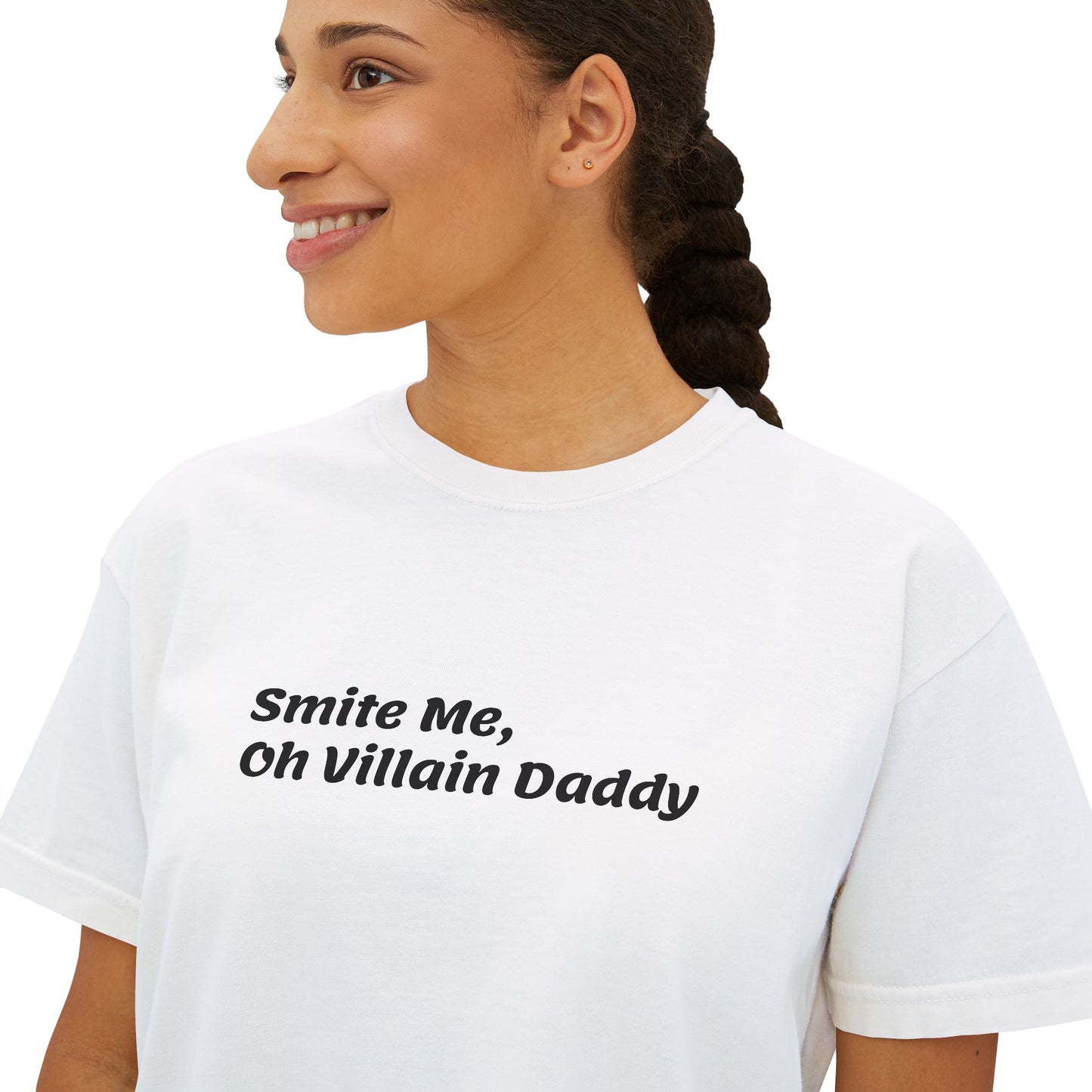 Smite Me, Oh Villain Daddy Women's Boxy Tee, Casual T-Shirt, Trendy Graphic Top, Fun Gift for Her, Cute Summer Shirt, Relaxed Fit Tee