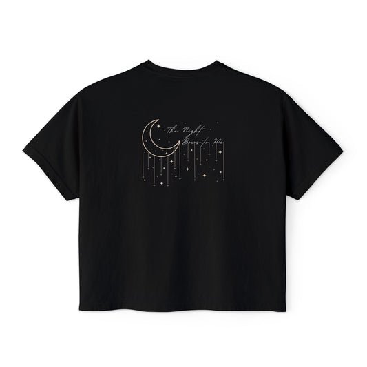 Celestial Dream Women's Boxy Tee - Moon and Stars Design