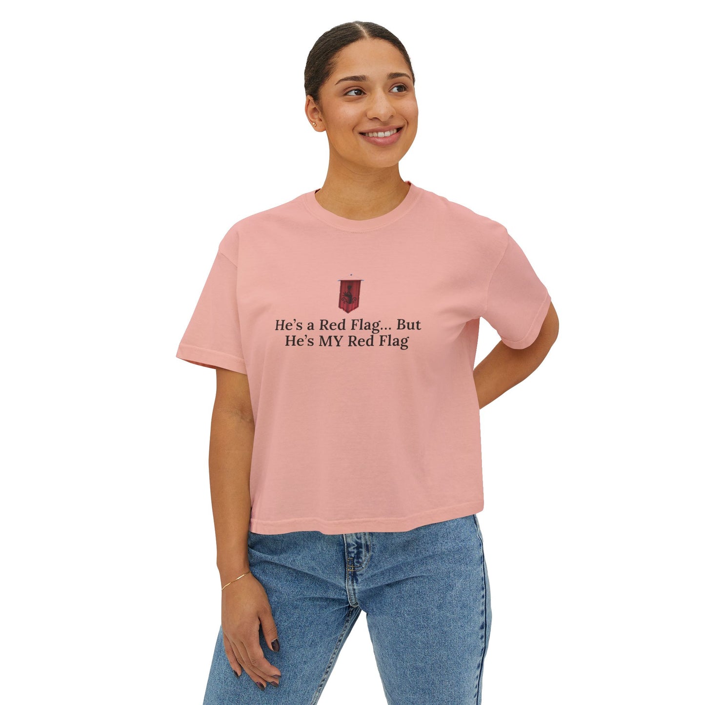 Cute Women's Boxy Tee - 'He's a Red Flag... But He's MY Red Flag' Shirt, Casual Shirt, Fun Graphic Tee, Gift for Her, Trendy Summer Top