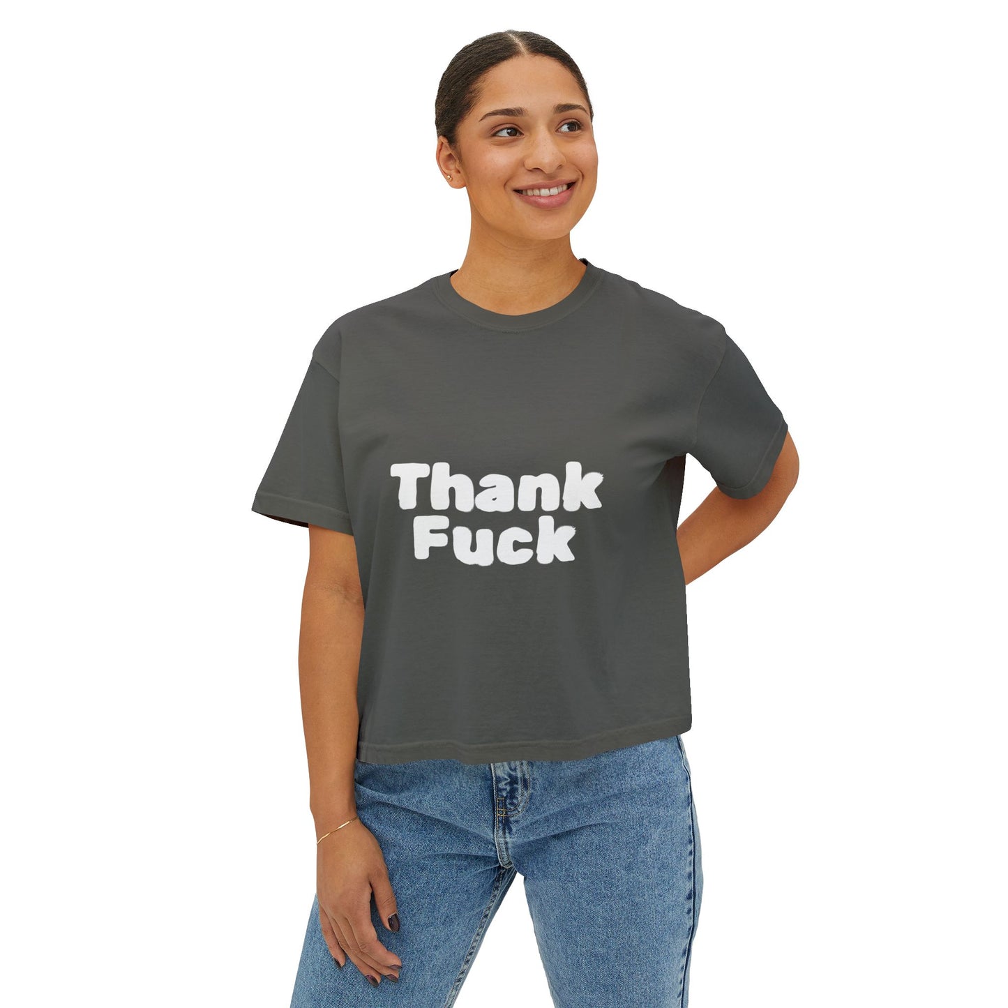 Thank F**k Women's Boxy Tee | Casual Graphic Tee, Funny T-Shirt, Gift for Friends, Everyday Wear, Summer Top