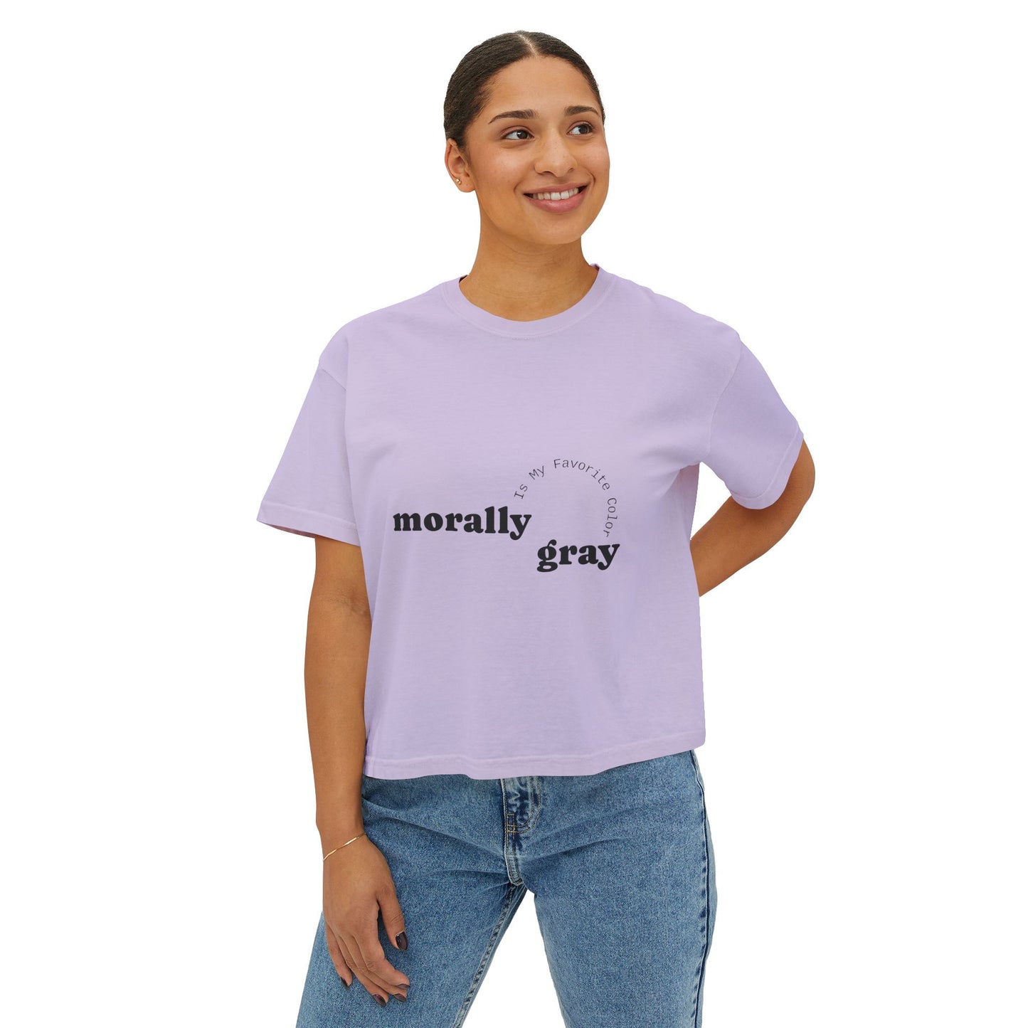 Morally Gray Women's Boxy Tee | Casual Graphic T-Shirt, Everyday Wear, Gift for Her, Minimalist Style, Comfy Tee
