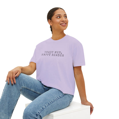 Women's Boxy Tee - "Toxic Men, Happy Reader" Graphic Tee, Gift for Book Lovers, Casual Style, Literature Lover Shirt