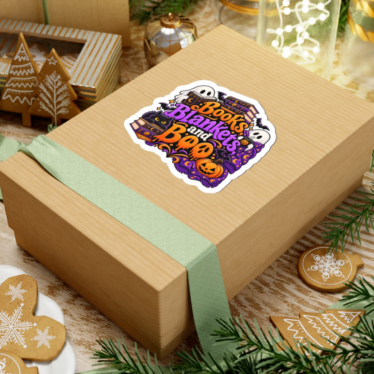 Books, Blankets & Boo Sticker | Cozy Halloween Reader Decal