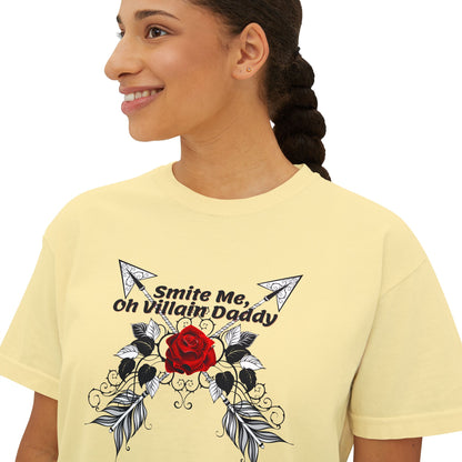 Smite Me, Oh Villain Daddy Women's Boxy Tee, Casual T-Shirt, Trendy Graphic Top, Fun Gift for Her, Cute Summer Shirt, Relaxed Fit Tee