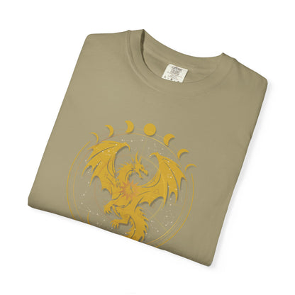 Dragons & Constellations Relaxed Fit Tee – Fantasy Dragon Moon Phase Shirt | Romantasy Reader Apparel