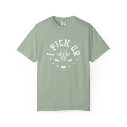Hockey Romance Reader Tee | "I Pick Or" Goal Mask & Puck Design Relaxed Fit Shirt