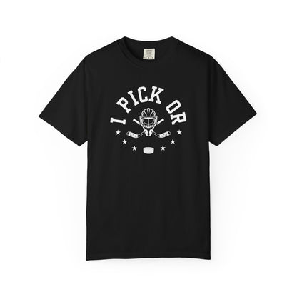 Hockey Romance Reader Tee | "I Pick Or" Goal Mask & Puck Design Relaxed Fit Shirt