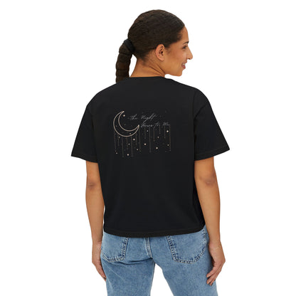 Celestial Dream Women's Boxy Tee - Moon and Stars Design