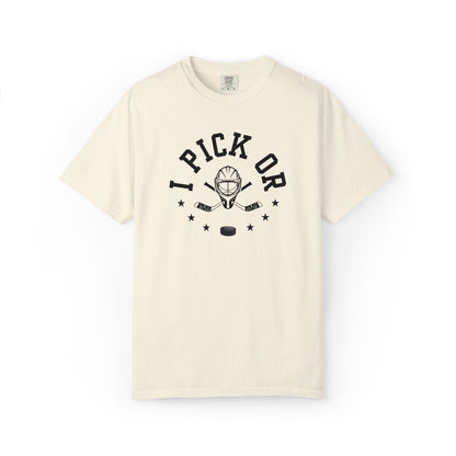 Hockey Romance Reader Tee | "I Pick Or" Goal Mask & Puck Design Relaxed Fit Shirt