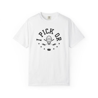 Hockey Romance Reader Tee | "I Pick Or" Goal Mask & Puck Design Relaxed Fit Shirt