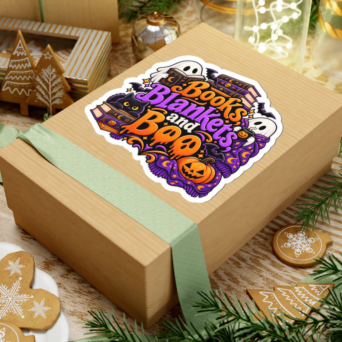 Books, Blankets & Boo Sticker | Cozy Halloween Reader Decal