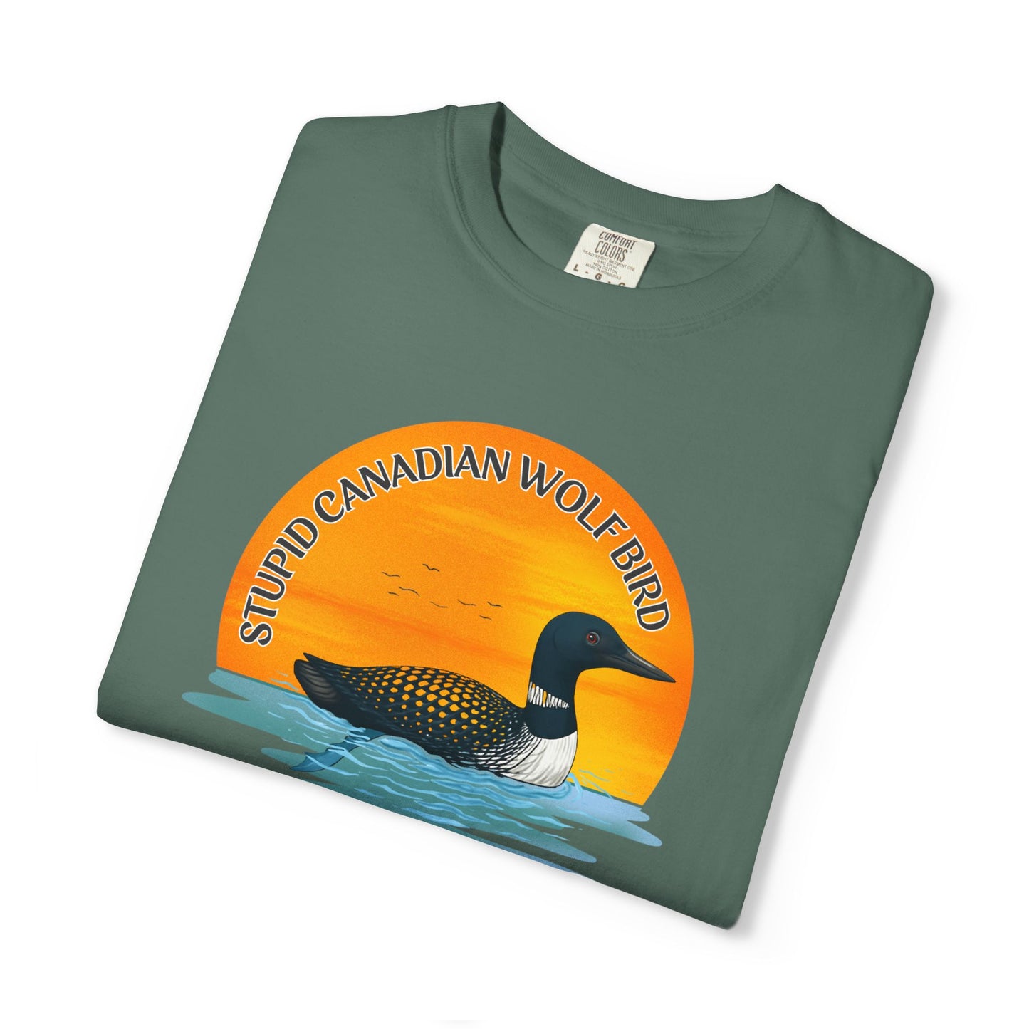 Stupid Canadian Wolf Bird Shirt | Loon Sunset Hockey Romance Tee
