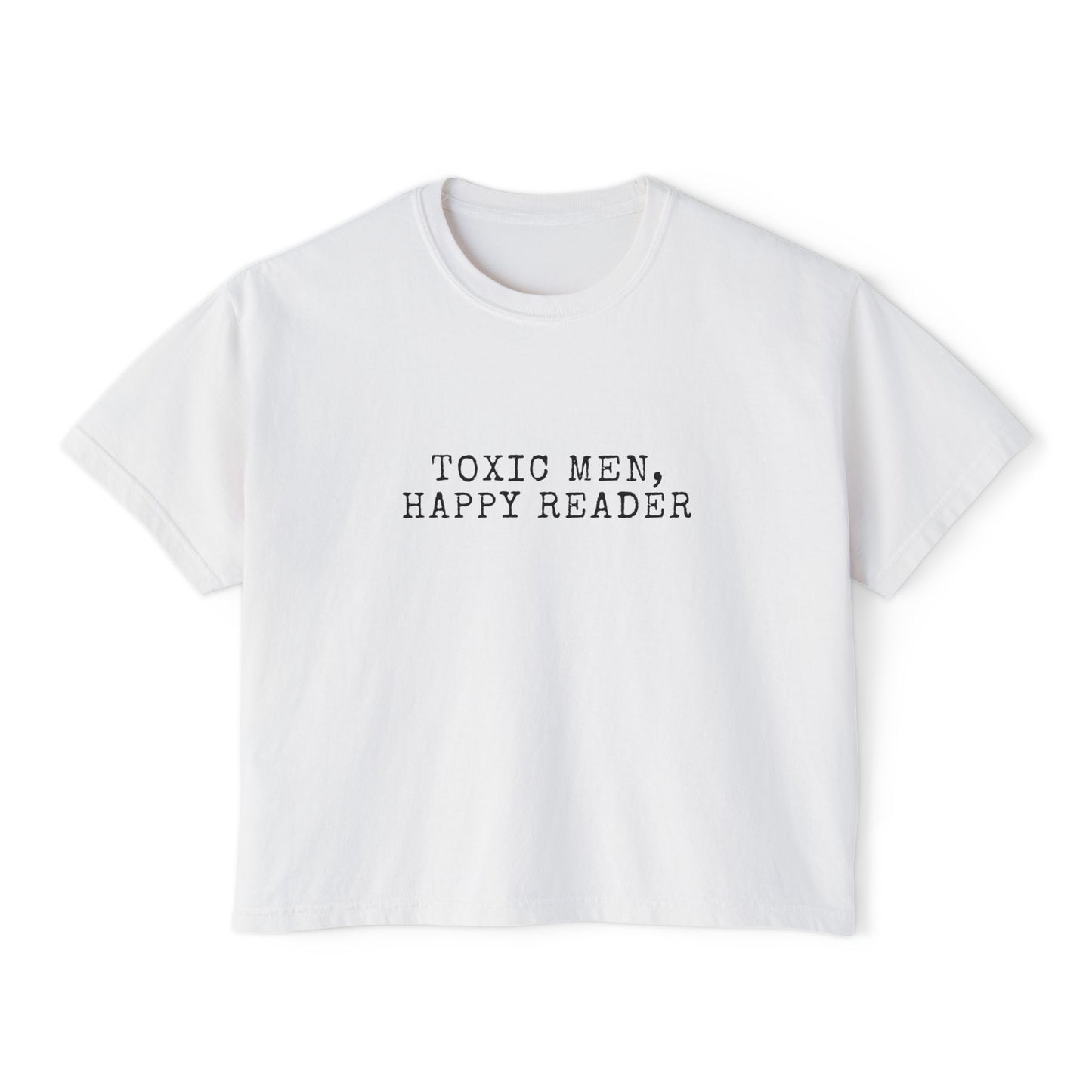 Women's Boxy Tee - "Toxic Men, Happy Reader" Graphic Tee, Gift for Book Lovers, Casual Style, Literature Lover Shirt