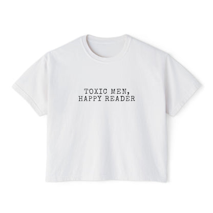 Women's Boxy Tee - "Toxic Men, Happy Reader" Graphic Tee, Gift for Book Lovers, Casual Style, Literature Lover Shirt