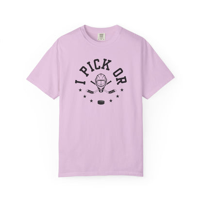 Hockey Romance Reader Tee | "I Pick Or" Goal Mask & Puck Design Relaxed Fit Shirt