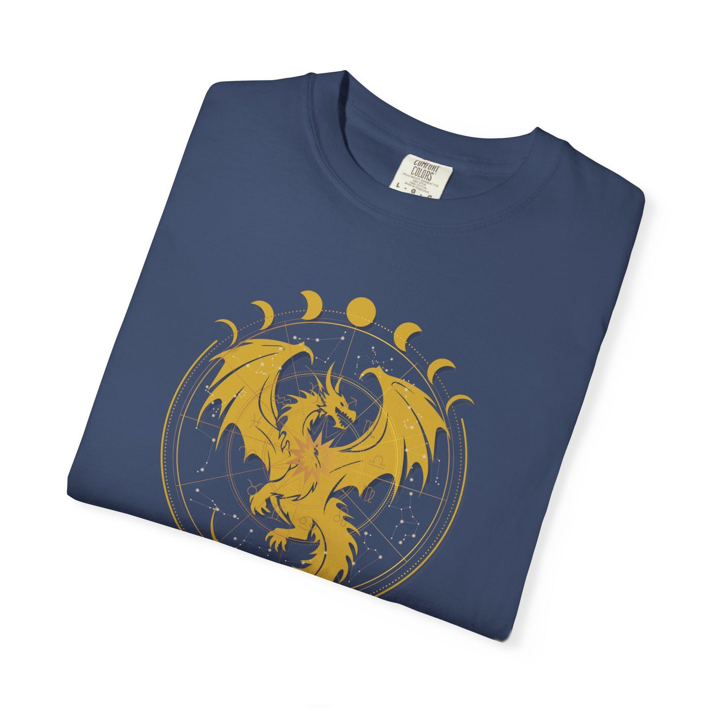Dragons & Constellations Relaxed Fit Tee – Fantasy Dragon Moon Phase Shirt | Romantasy Reader Apparel