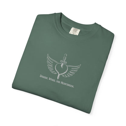 Vintage-Inspired Unisex Garment-Dyed T-Shirt - 'Dagger, Wings, and Heartbreak' Design