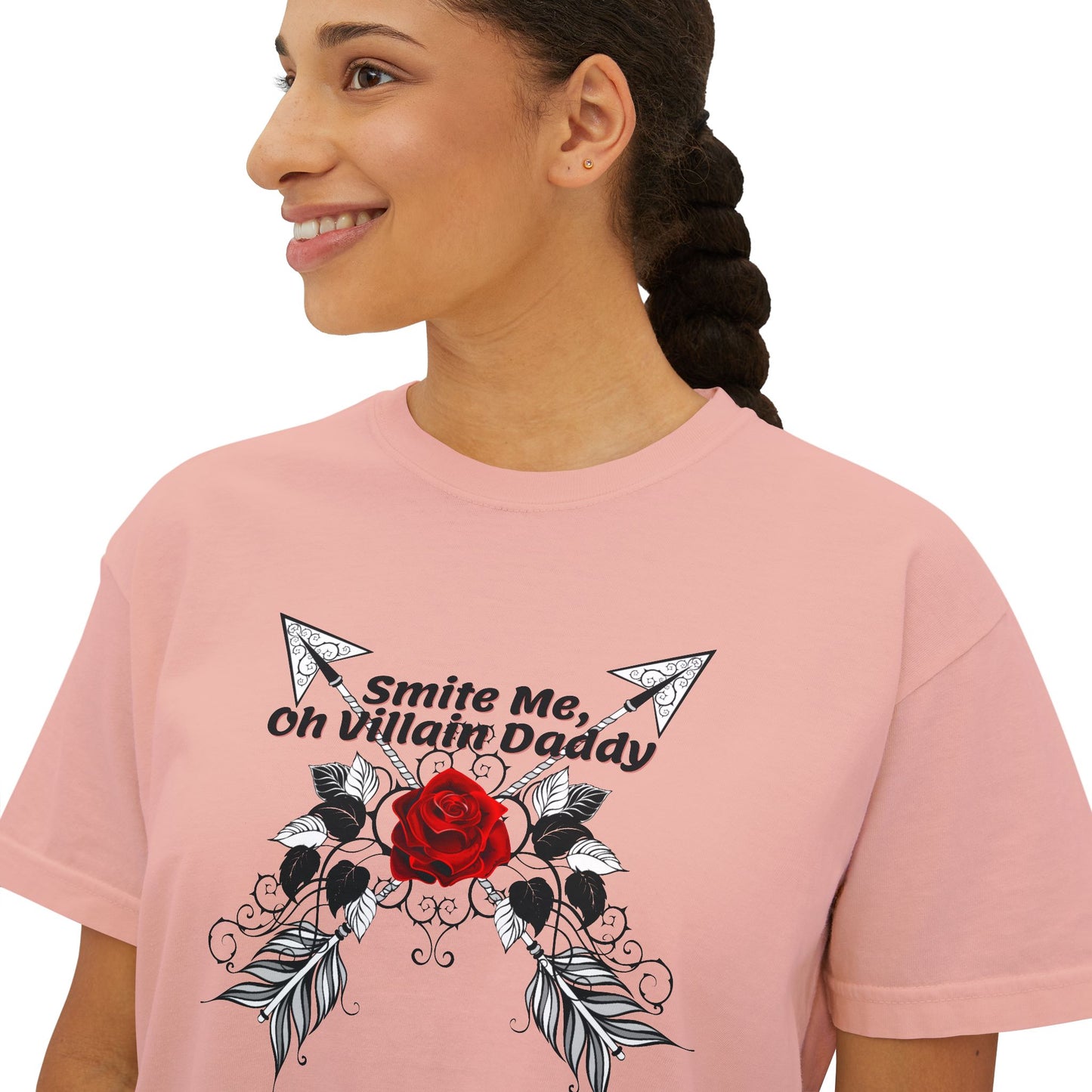 Smite Me, Oh Villain Daddy Women's Boxy Tee, Casual T-Shirt, Trendy Graphic Top, Fun Gift for Her, Cute Summer Shirt, Relaxed Fit Tee