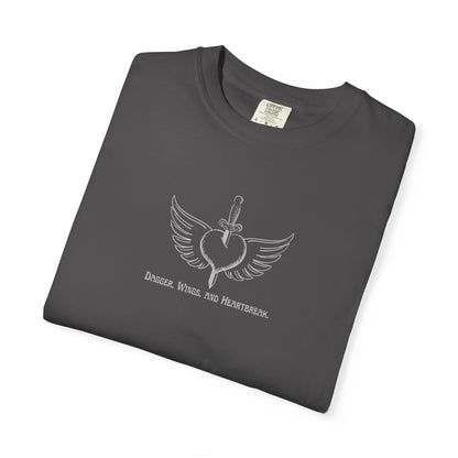 Vintage-Inspired Unisex Garment-Dyed T-Shirt - 'Dagger, Wings, and Heartbreak' Design