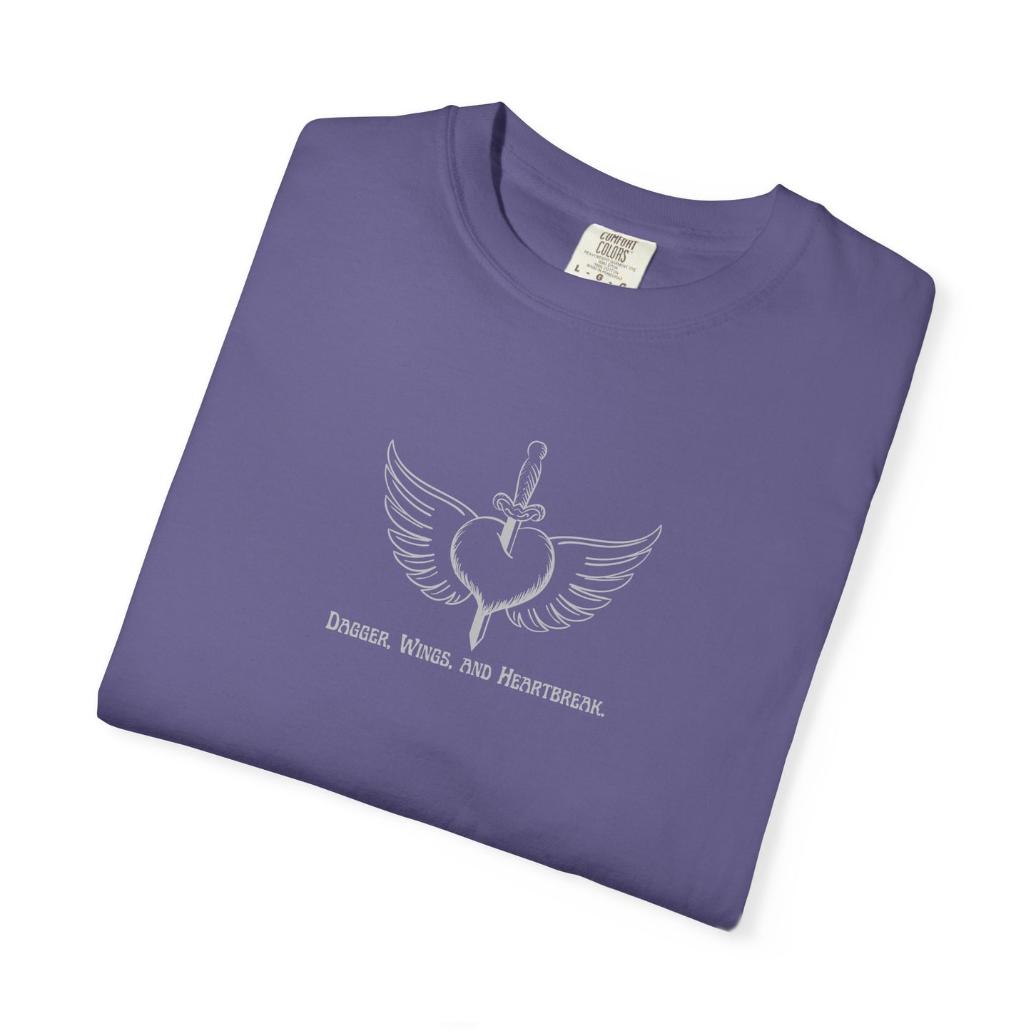 Vintage-Inspired Unisex Garment-Dyed T-Shirt - 'Dagger, Wings, and Heartbreak' Design