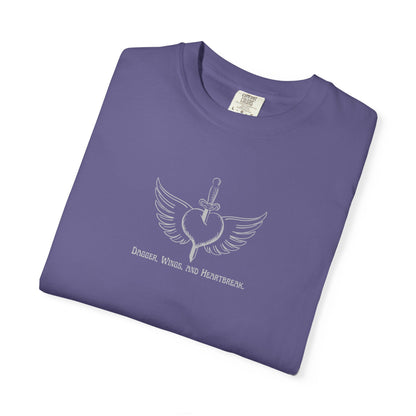 Vintage-Inspired Unisex Garment-Dyed T-Shirt - 'Dagger, Wings, and Heartbreak' Design