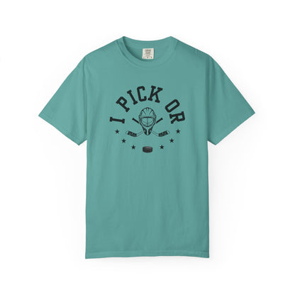 Hockey Romance Reader Tee | "I Pick Or" Goal Mask & Puck Design Relaxed Fit Shirt