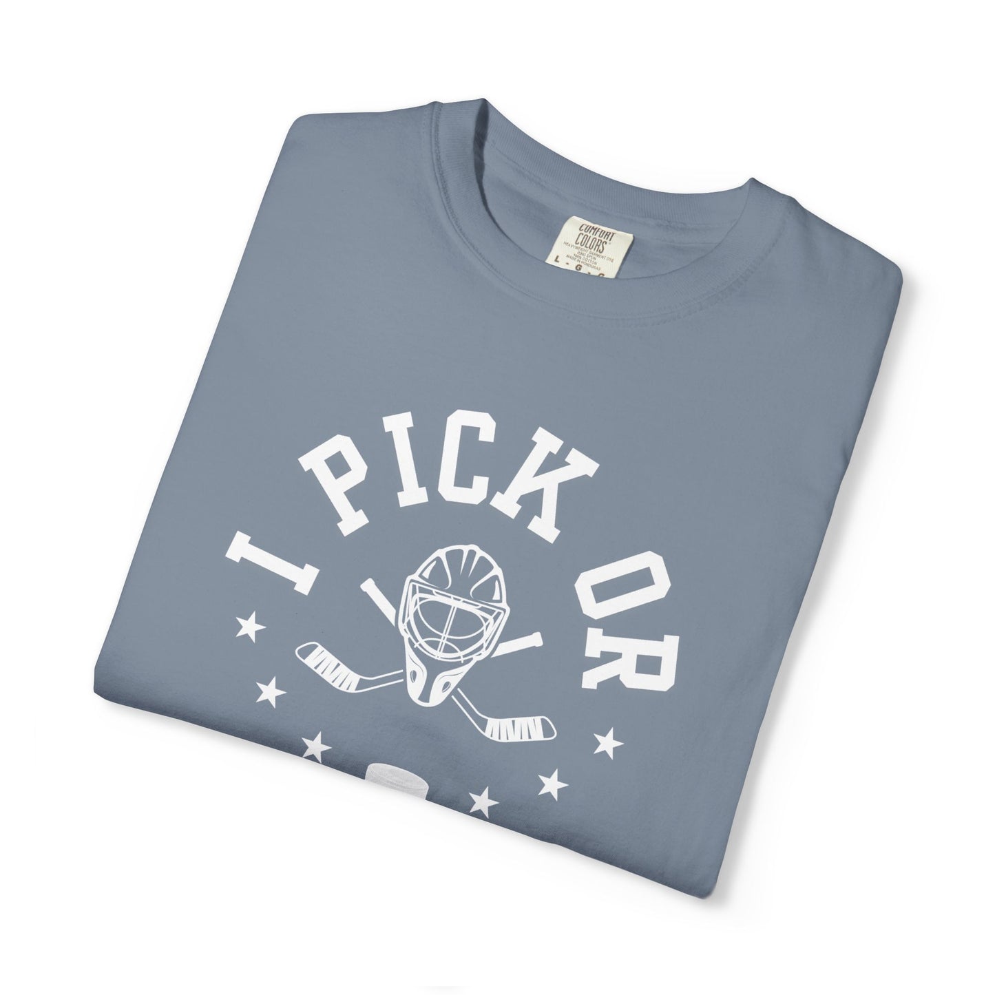 Hockey Romance Reader Tee | "I Pick Or" Goal Mask & Puck Design Relaxed Fit Shirt